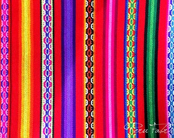 Exotic Red Striped Cusco Fabric, Andean Inca Textile by Yard, Ideal for Ethnic Blanket and Home Decor, Perfect Housewarming Gift
