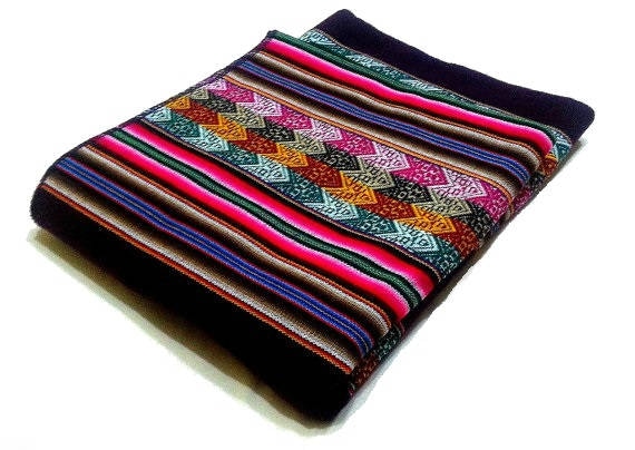 Aguayo Authentic Manta Peruvian Fabric Inca Design Blanket Artisan Crafted Cotton Textile for Home Decor
