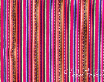 Fuchsia Stripe Peru Jacquard Textiel per meter, Boho Style Stof, Perfect voor bekleding en decor, Geweldig cadeau voor textielliefhebbers