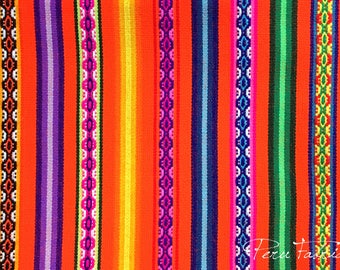 Peruvian Jacquard Fabric, Orange Striped Mexican Aguayo Material, Ideal for Home Decor and DIY Gifts, Unique Gift for Textile Artists