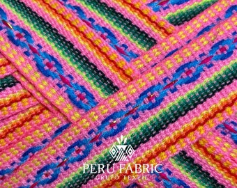 Baby Pink Blue Lines Jacquard Ribbon / ethnic ribbon by meter / woven jacquard  / geometric peru trim / woven trim