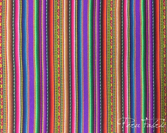 Bright Lilac Peru Striped Fabric by Meter, Multi-patterned Andean Textile, Ideal for DIY Crafting, Perfect Gift for Textile Enthusiasts