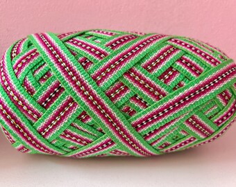 Green Pink Geometric Ribbon - 5 Meter Jacquard Woven Trim, Ethnic Decorative Ribbon - Ideal for DIY Projects, Craft Supplies Gift