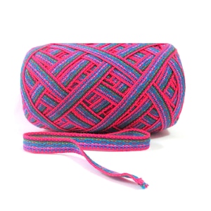 Inca Peru Geometric Ribbon, Pink Blue Woven Jacquard Trim, Wholesale Decorative Ribbon Supplier, Perfect for Crafting & Gifts