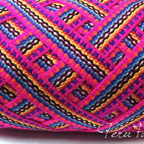 Fuchsia Geometric Ribbon - Woven Jacquard Trim, Decorative Ethnic Design, Perfect for Craft Projects - Wholesale Supplier Ribbon