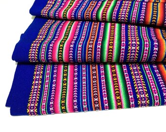 Colorful Blue Peruvian Blanket, Handmade Ethnic Cusco Fabric, Ideal Cozy Evenings, Unique Gift for Art Enthusiasts