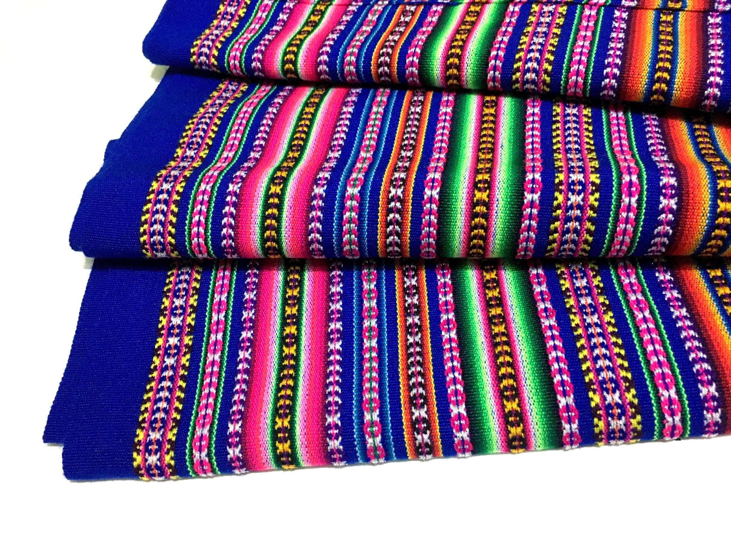Colorful Blue Peruvian Blanket Handmade Ethnic Cusco Fabric