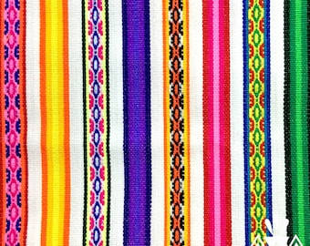 Peru Stripe Fabric, Colorful White Acrylic Cotton Textile, DIY Crafting