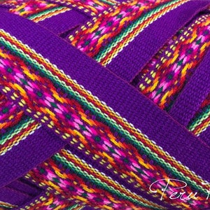 Yellow Purple Lines Jacquard Ribbon, Ethnic Woven Trim, Decorative Accent for Crafts, Perfect Gift for Sewers and Crafters