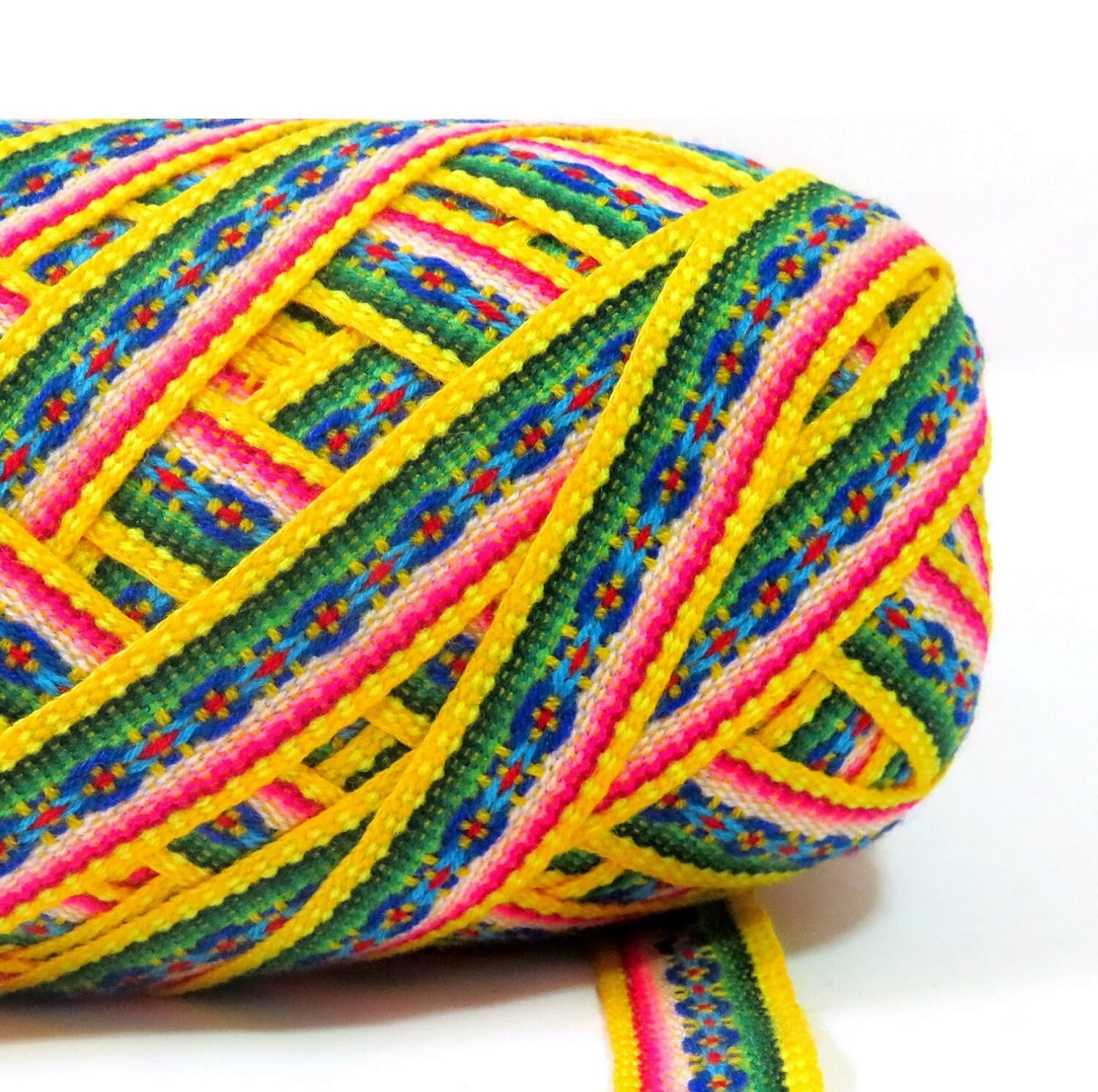 Golden Yellow Jacquard Ribbon - Geometric Trim Decorative Ribbon - Perfect for Crafting Projects - Ideal Gift for Craft Lovers