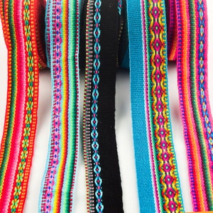 Pack of 5 Vibrant Peru Geometric Ribbons, Aztec Ethnic Jacquard Trim, Great for Craft Projects, Bohemian Gift Idea