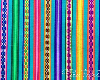 Jacquard Peru stof hemelsblauwe streep, Guatemalteekse en Mexicaanse naaimateriaal op maat gesneden, modeontwerpers, geweldig cadeau voor naailiefhebbers