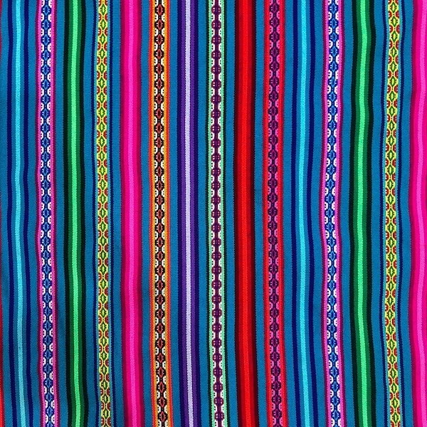 Tissu péruvien à rayures turquoises par mètre, matériau de couverture authentique mexicain Serape, idéal pour les projets de décoration DIY, cadeau pour les amateurs de couture