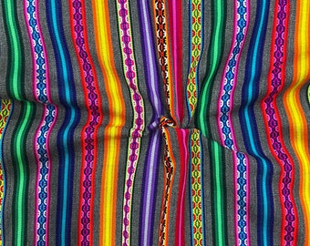 Grijze dubbele gestreepte stof op maat gesneden, Peruaanse stof, aguayo, boho stof etnische stof Guatemalteekse stof, Thaise stof, Azteekse