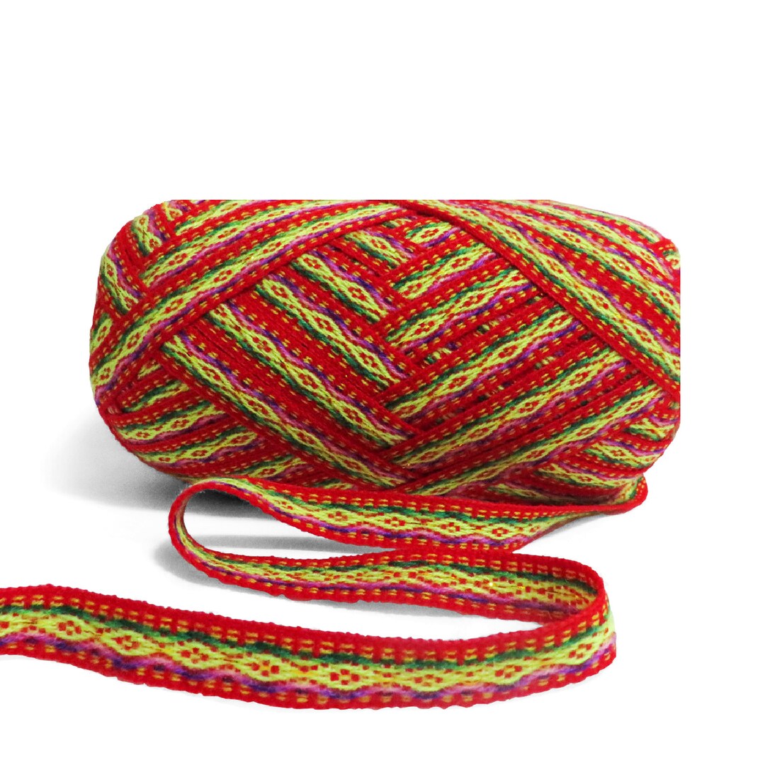 Red Yellow Geometric Ribbon 5 Meters, Woven Colorful Trim Jacquard ...