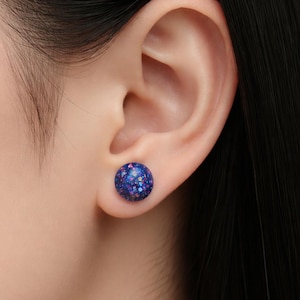 Purple Glitter Round Geometric Earrings Hypoallergenic Plastic Earring Post MetalFree NonMetal Nickel Free  Sensitive Ears Gift Mom Her