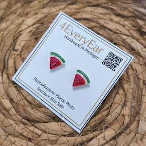 Watermelon Stud Earrings | Hypoallergenic Plastic Posts for Sensitive Ears