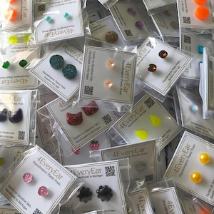 Mystery Mix Earrings Bulk Pack, Hypoallergenic Plastic Stud Earrings, Nickel Free Nonmetal Studs, Kawaii Druzy Rhinestone Resin Pearl Gift