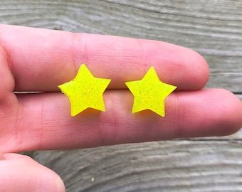 Yellow Star Resin Stud Earrings | Lightweight, Hypoallergenic, Sensitive Ears