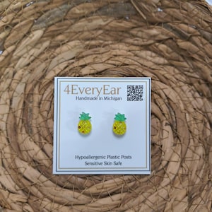 Pineapple Stud Earrings | Hypoallergenic Plastic Posts, Sensitive Ears Summer Jewelry | FREE SHIPPING