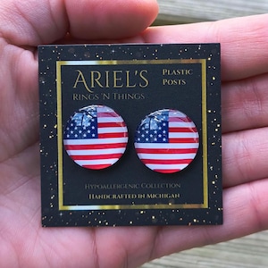 American Flag Stud Earrings: Patriotic 4th of July, Hypoallergenic