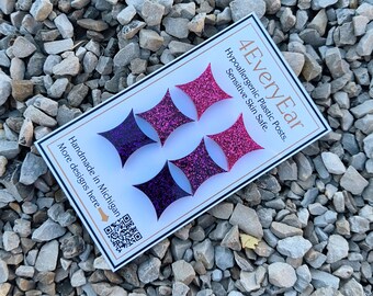 Glitter Star Earrings | Hypoallergenic Plastic, Non-Metal, Sensitive Ears