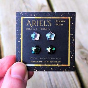 2 Pair Flower Earring Set | Plastic Post Earrings Hypoallergenic Sensitive Skin NonMetal Nickel Free | Stud Earring Bundle | Mom Gift Kids