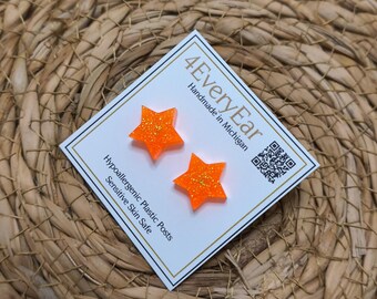 Orange Star Resin Earrings | Hypoallergenic Plastic Posts, Sensitive Skin Safe