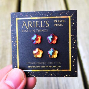 2 Pair Flower Earring Set | Plastic Post Earrings Hypoallergenic Sensitive Skin NonMetal Nickel Free | Stud Earring Bundle | Mom Gift Kids