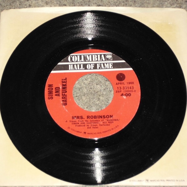 Vintage Vinyl - Simon and Garfunkel - Mrs. Robinson - Columbia - 45 RPM Record