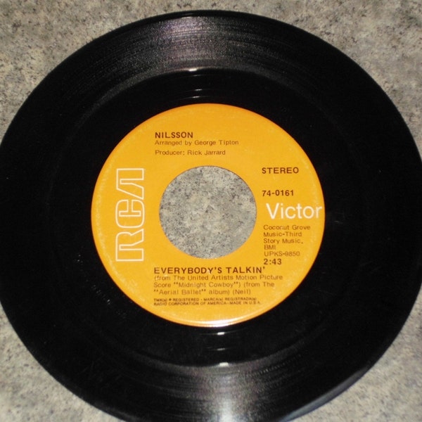 Vintage Vinyl - Nilsson - Everybody's Talkin' - RCA - 45 RPM Record