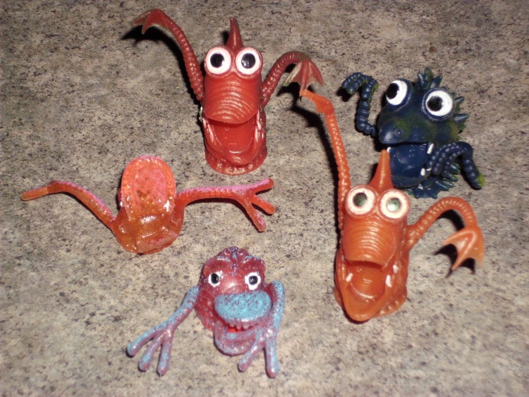 5 Vintage 70s Jiggly Wiggly Rubber Monster Finger Puppets Etsy