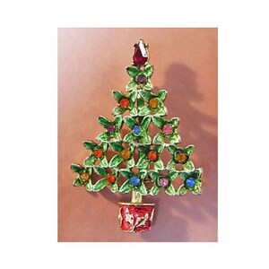 Beatrix Jewels Christmas Tree Pin Enamel and Rhinestone Tree Vintage Christmas Collectible Christmas Tree image 1