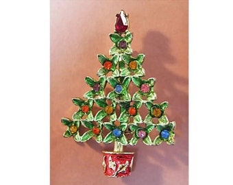 Beatrix Jewels Christmas Tree Pin - Enamel and Rhinestone Tree - Vintage Christmas - Collectible Christmas Tree