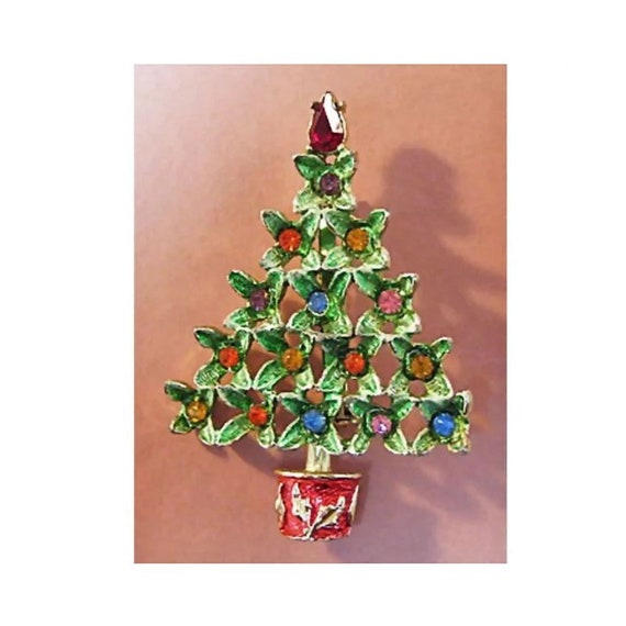Beatrix Jewels Christmas Tree Pin - Enamel and Rh… - image 1