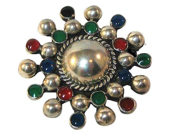 Broche de prata colorido do México / Prata vintage / Joias colecionáveis / Joias da moda