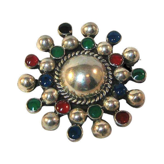 Mexico  Colorful Sterling Pin / Vintage Sterling … - image 1