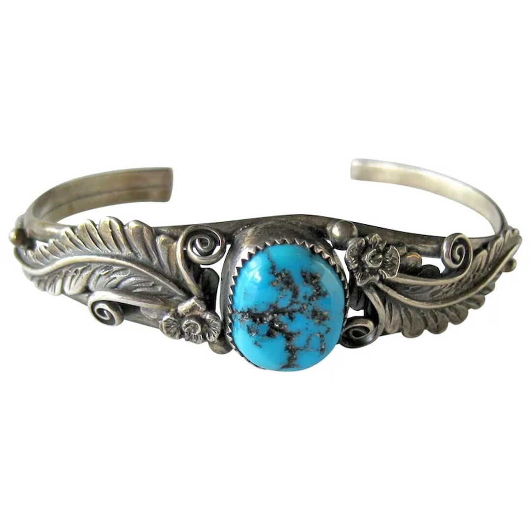 Native American Kingman Turquoise Sterling Bracelet Signed and ...
