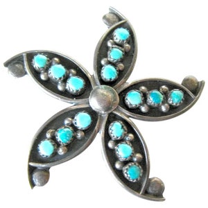 Zuni Hand Made Star with Turquoise Pin Pendant