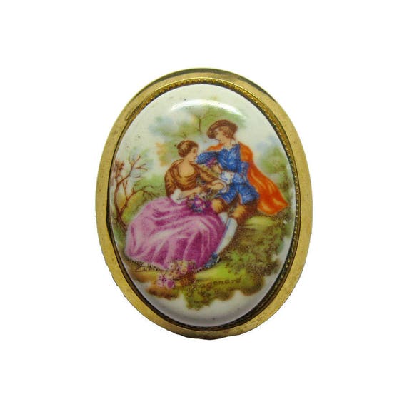 Victorian Scene Portrait Pin / Signed Fragonard P… - image 1