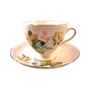 Bone China Cup and Saucer / Gladstone Cup Saucer / Flower and Leaf Decoration Cup Saucer / Colectible Teacup