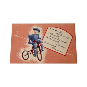 Kleine junge blaue Versicherungsgesellschaft Werbekarte / Vintage Trade Card / Kindergarten Reim
