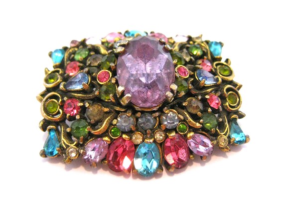 Hollycraft Paste  Rectangular l Rhinestone Brooch - image 1