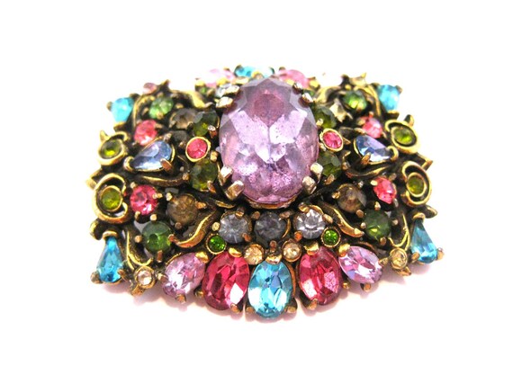 Hollycraft Paste  Rectangular l Rhinestone Brooch - image 4