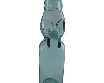 Codd-neck Soda Bottle, Vintage Glass, Self-Sealing Glass Marble Bottle, Late 1900sk, Blue Green Bottle, Vintage Pop Drink, Marble Seal