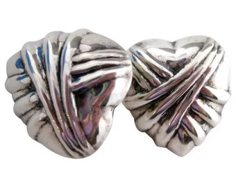 Heart Shaped Sterling Silver Earrings Criss Cross Pattern