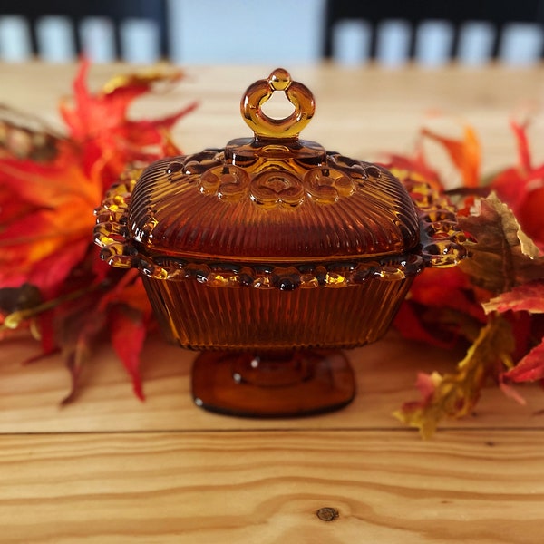 Vintage Amber Glass Candy Dish