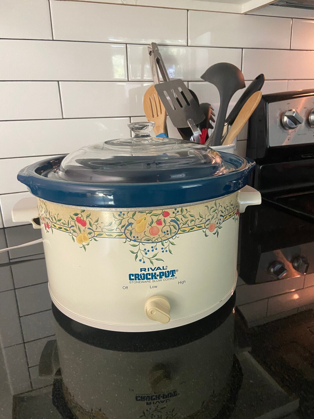 Vintage Rival Crockpot With Fruit Pattern - Etsy