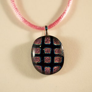 Pink and black iridescent dichroic glass pendant