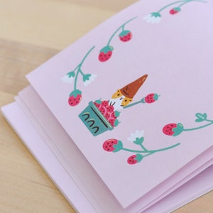 Bubu y Moonch Strawberry Season Notepad, Bloc de notas de conejillo de indias, papel de letra rosa